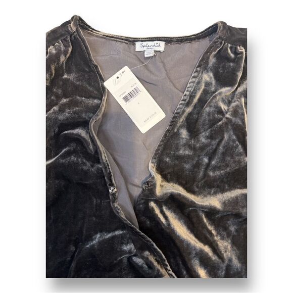 Splendid Dark Gray Velvet Surplice Top Size Small - Picture 3 of 5